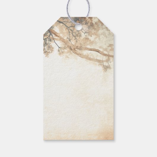 Rustieke eiken boom en gesneden hart bruiloft cadeaulabel (Achterkant)