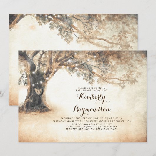 Rustieke eiken boom en String Lights Baby shower Kaart (Voorkant / Achterkant)