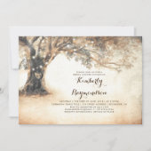 Rustieke eiken boom en String Lights Vrijgezellenf Kaart (Voorkant)