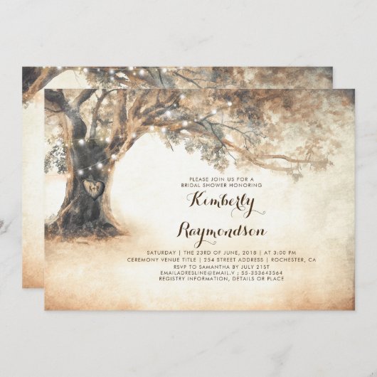 Rustieke eiken boom en String Lights Vrijgezellenf Kaart (Voorkant / Achterkant)