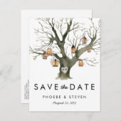 Rustieke eiken boom lantaarns bruiloft Save the Da Aankondigingskaart (Voorkant / Achterkant)