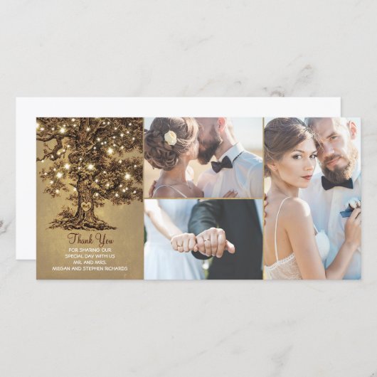 Rustieke eiken boom lichten bruiloft dank u bedankkaart (Voorkant / Achterkant)