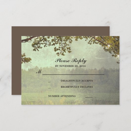 Rustieke Eiken Boom Lichten Bruiloft RSVP (Voorkant / Achterkant)