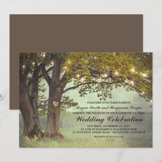 Rustieke eiken boom romantische bruiloft kaart (Voorkant / Achterkant)