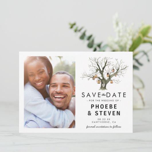 Rustieke eiken boom Sla de datum foto op Save The Date (Staand voorkant)