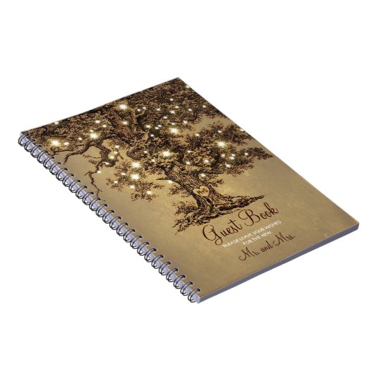 Rustieke eiken boom string lichten bruiloft gasten notitieboek (Rechterzijde)