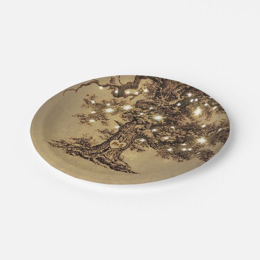 Rustieke eiken boom string lichten papieren bordje (Gekanteld)