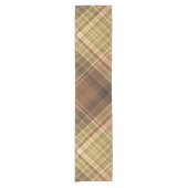 Rustieke eiken bruin en olijfgeruite korte tafelloper (Voorkant)