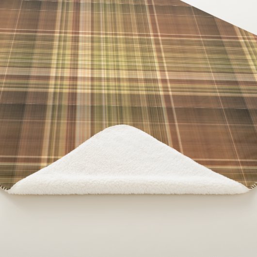 Rustieke eiken bruin en olijfgeruite sherpa deken (3/4)