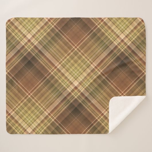 Rustieke eiken bruin en olijfgeruite sherpa deken (Voorkant (horizontaal))