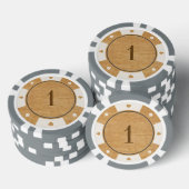 Rustieke eiken hout casino stijl poker chips (Opstapeling)