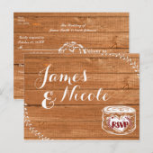 Rustieke eiken hout & hart stomp foto bruiloft RSV Uitnodiging Briefkaart (Voorkant / Achterkant)