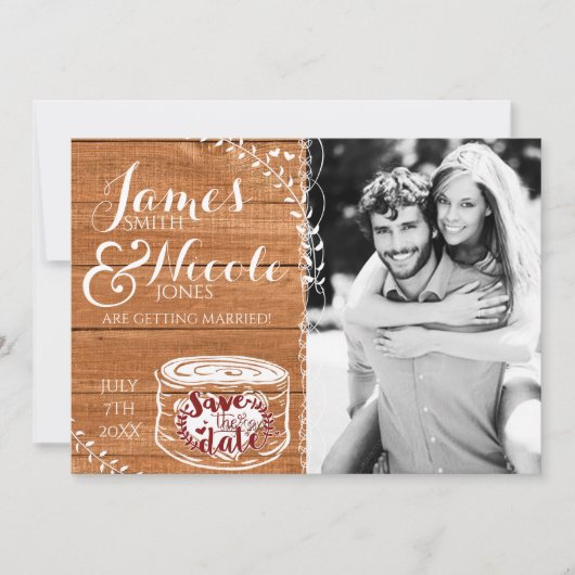 Rustieke eiken hout & hart stomp foto Save the Dat Kaart (Voorkant)