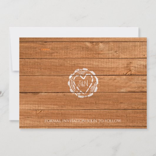 Rustieke eiken hout & hart stomp foto Save the Dat Kaart (Achterkant)