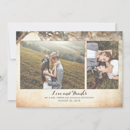 Rustieke  Eikenboomtakken Trouwfoto's Bedankkaart (Voorkant)