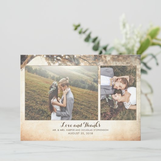 Rustieke  Eikenboomtakken Trouwfoto's Bedankkaart (Staand voorkant)