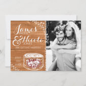 Rustieke eikenhouten hartstomp foto save the date kaart (Voorkant)