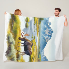 Rustieke eland hut stijl waterverf  fleece deken