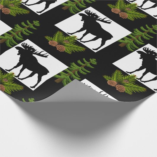 Rustieke eland met dennenboomtakken cadeaupapier (Hoek)