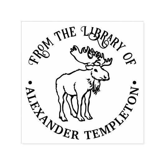 Rustieke Eland Met Gewei Bibliotheek Boeknaam Zelfinktende Stempel (Design)