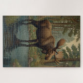 Rustieke elanden boho bos betoverd bos legpuzzel (Horizontaal)