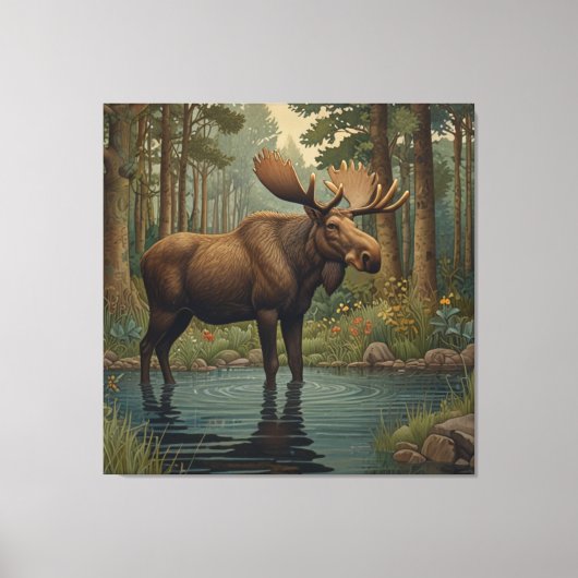 Rustieke elanden boho bos bos bomen groen canvas afdruk (Voorkant)