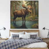 Rustieke elanden boho bos bos bomen groen canvas afdruk (Insitu (Slaapkamer))