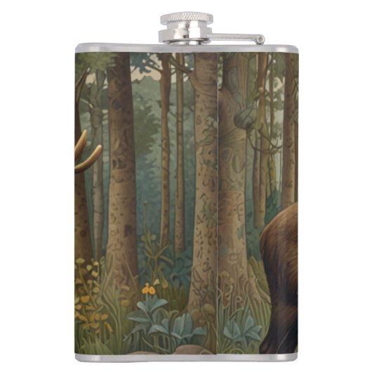 Rustieke elanden boho bos groen heupfles (Achterkant)