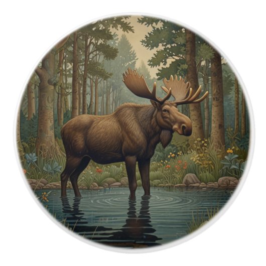 Rustieke elanden boho bos groen keramische knop (Voorkant)