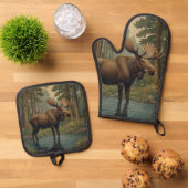 Rustieke elanden herten boho bos groen ovenwant & pannenlap set (Top down)