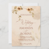 Rustieke Elegante Beige Bruine Huwelijksuitnodigin Kaart (Voorkant)