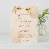 Rustieke Elegante Beige Bruine Huwelijksuitnodigin Kaart (Staand voorkant)