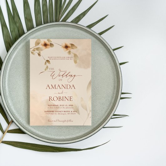 Rustieke Elegante Beige Bruine Huwelijksuitnodigin Kaart