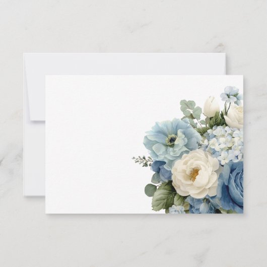 Rustieke Elegante Blauwe Hydrangea Ivoor Roos Wedd RSVP Kaartje (Achterkant)