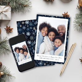 Rustieke Elegante Blauwe Sneeuwvlokken Vakantiefot Feestdagenkaart