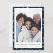 Rustieke Elegante Blauwe Sneeuwvlokken Vakantiefot Feestdagenkaart (Voorkant)