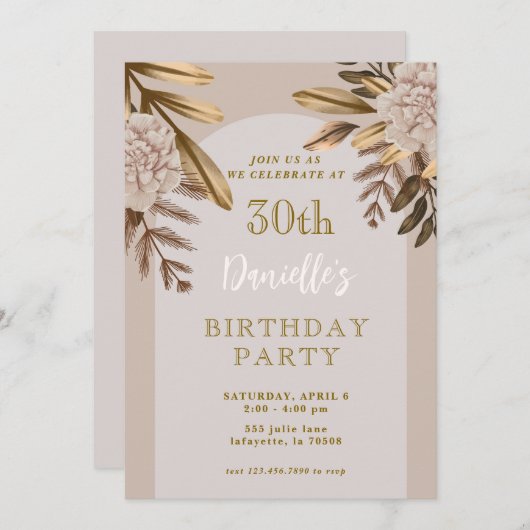 Rustieke Elegante Bloemen 30ste Verjaardag Uitnodi Kaart (Voorkant / Achterkant)