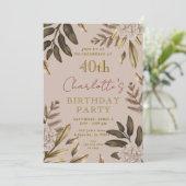 Rustieke Elegante Bloemen 40ste Verjaardag Uitnodi Kaart (Staand voorkant)