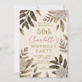 Rustieke Elegante Bloemen 50ste Verjaardag Uitnodi Kaart (Voorkant)