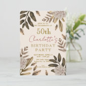 Rustieke Elegante Bloemen 50ste Verjaardag Uitnodi Kaart (Staand voorkant)