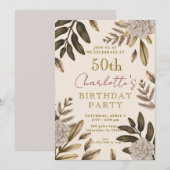 Rustieke Elegante Bloemen 50ste Verjaardag Uitnodi Kaart (Voorkant / Achterkant)