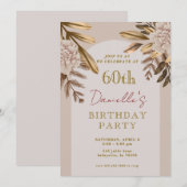 Rustieke Elegante Bloemen 60ste Verjaardag Uitnodi Kaart (Voorkant / Achterkant)