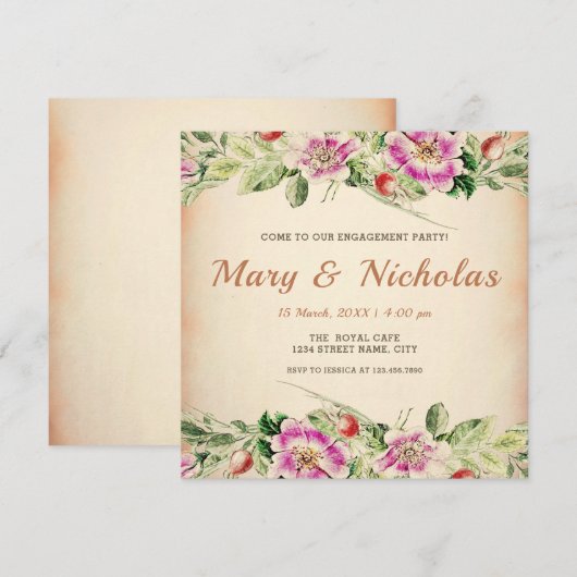 Rustieke Elegante  Bloemen Engagement Party Kaart (Voorkant / Achterkant)
