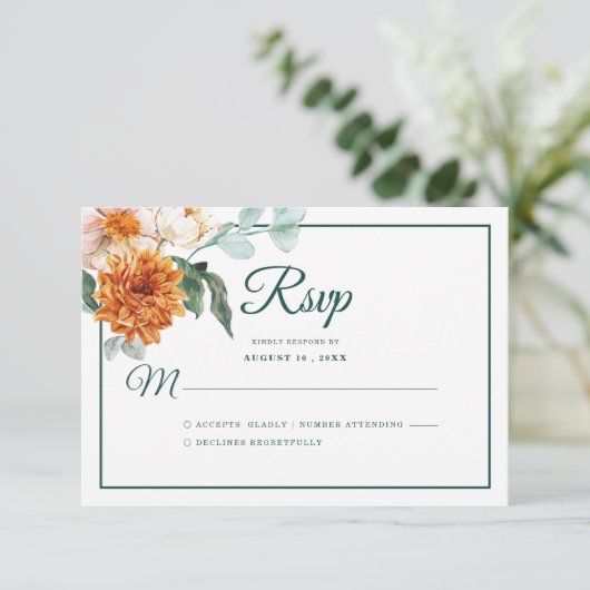 Rustieke Elegante Bloemen Smaragd Groene Herfst Br RSVP Kaartje (Staand voorkant)