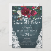 Rustieke elegante bloemenbordeaux zoet zestien kaart (Voorkant)