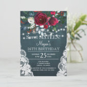 Rustieke elegante bloemenbordeaux zoet zestien kaart (Staand voorkant)