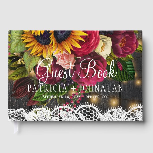 Rustieke elegante bloemenschuur hout kant gastenboek (Voorkant)