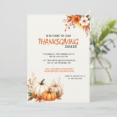 Rustieke Elegante Bloemige Thanksgiving-diner Kaart (Staand voorkant)
