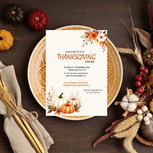 Rustieke Elegante Bloemige Thanksgiving-diner Kaart