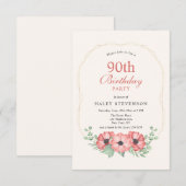 Rustieke Elegante Blush Roze Bloemen 90ste Verjaar Kaart (Voorkant / Achterkant)